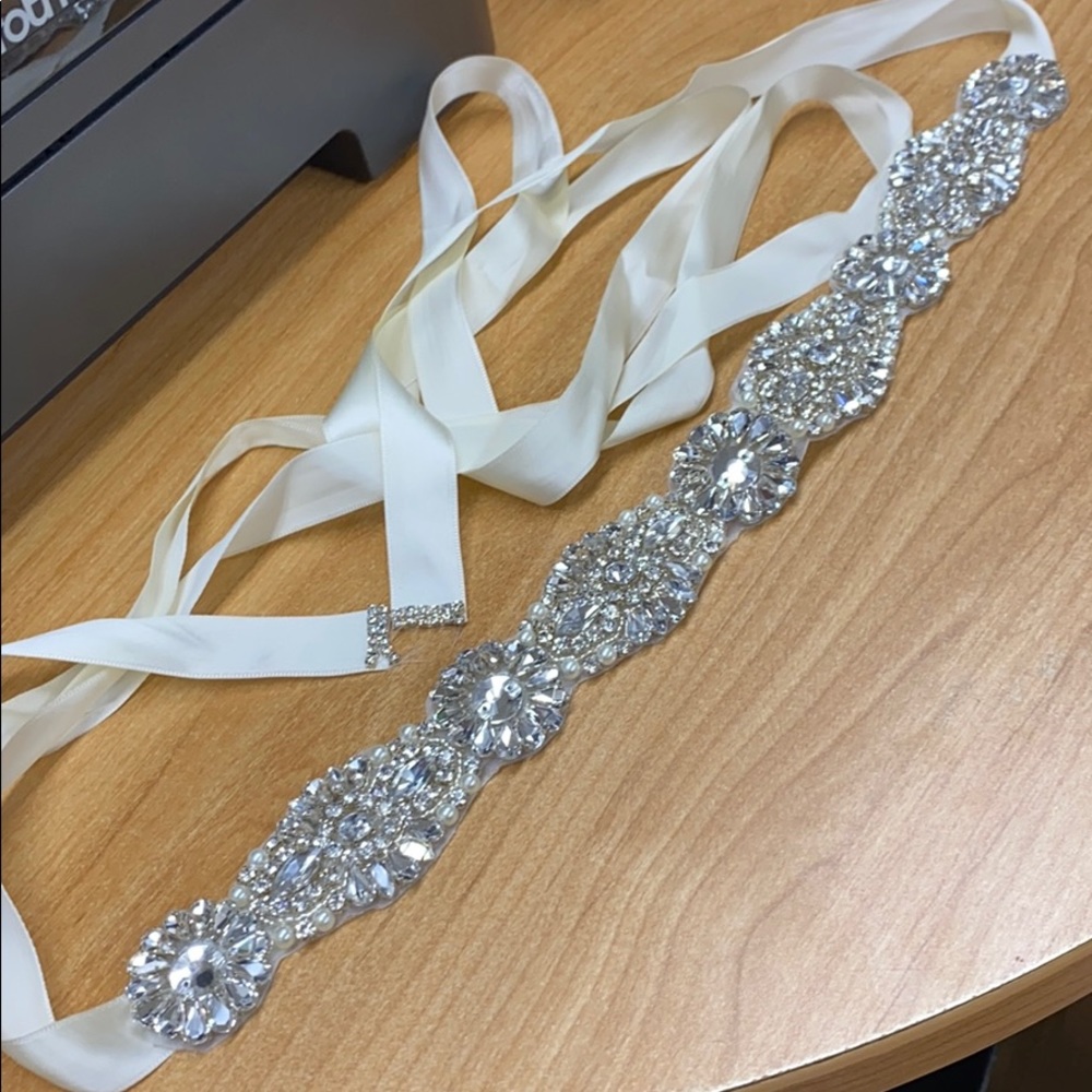 Bridal Rhinestone Belt Sash Ivory Off White Satin